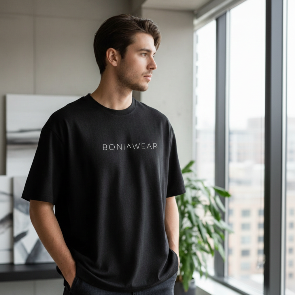 Black bulky fit crew neck with logo