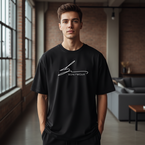Black bulky fit crewneck with white Boniwear logo