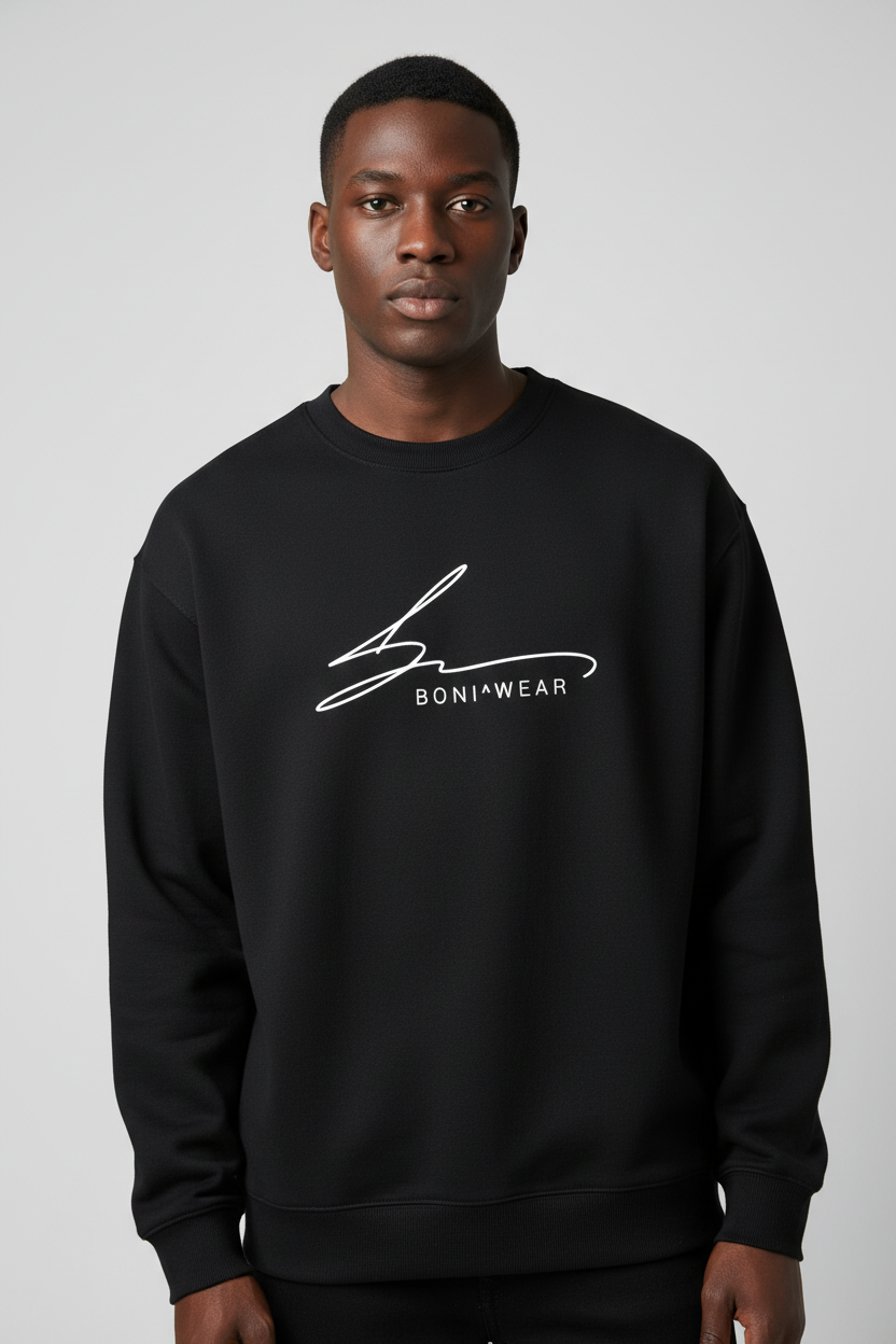 Black crewneck with Boniwear signature logo