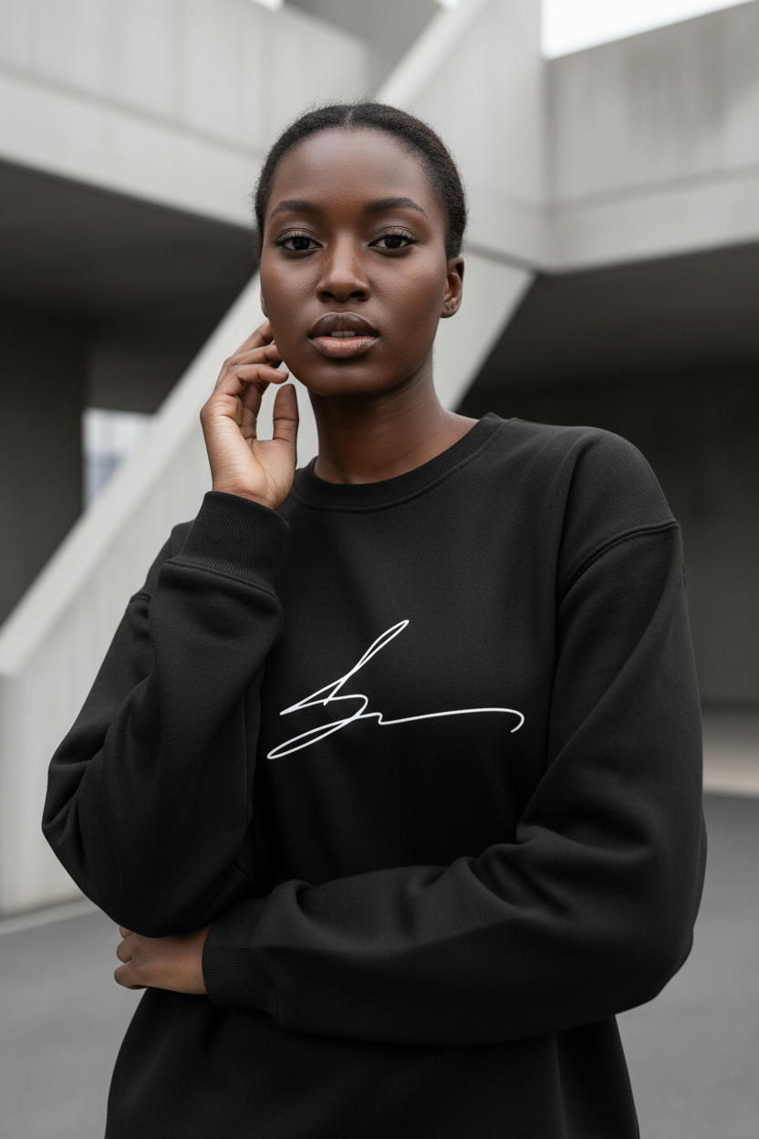 Black crewneck with signature logo