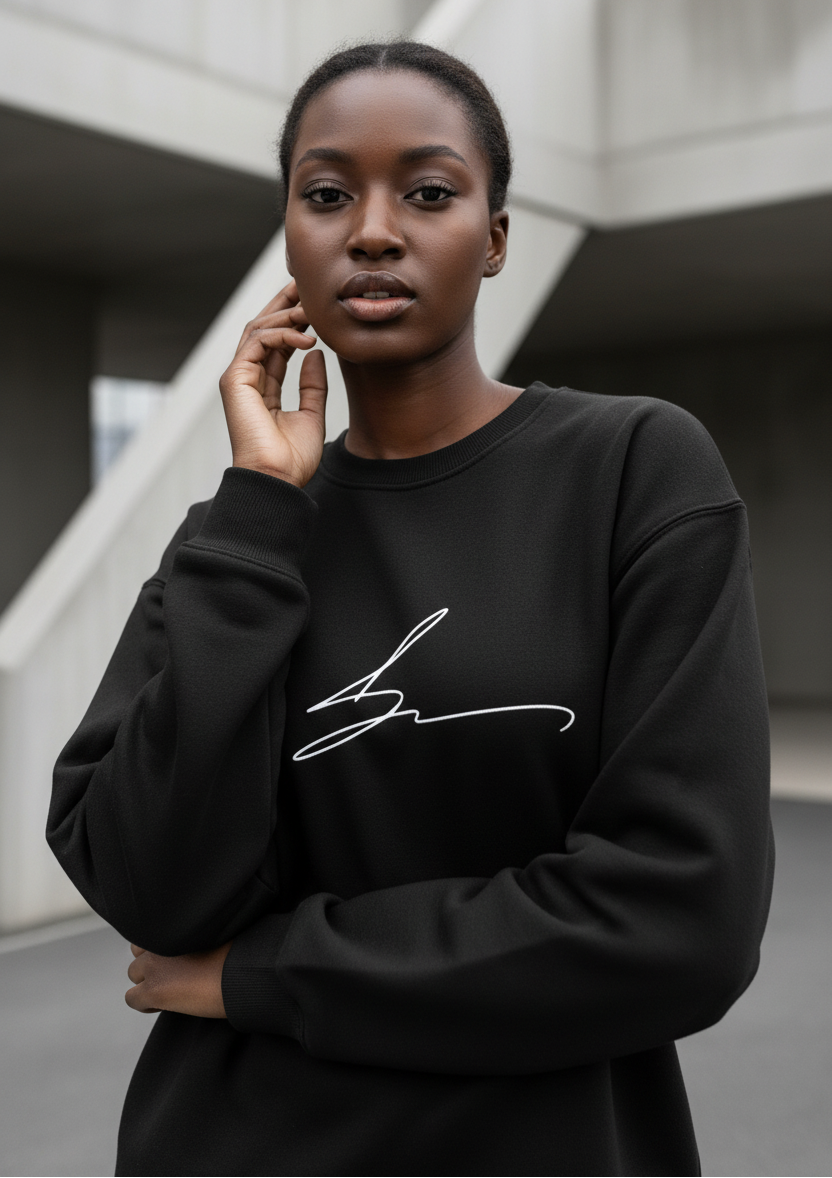 Black crewneck with signature logo