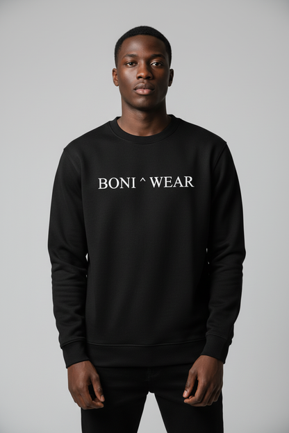 Black crewneck with white Boniwear logo