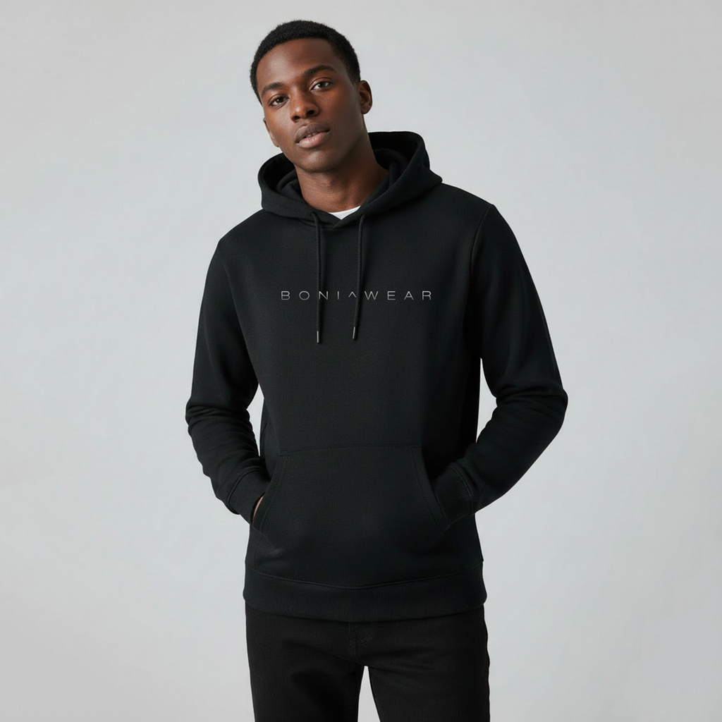 Black hoodie with Boniwear logo