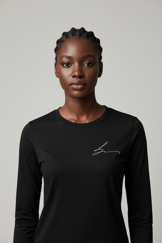 Black long sleeve tee with signature logo