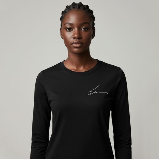 Black long sleeve tee with signature logo