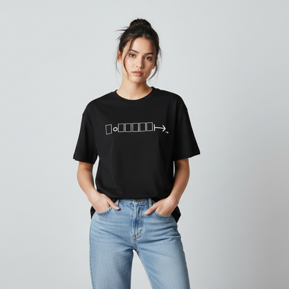 Black oversized t-shirt with white geometric logo