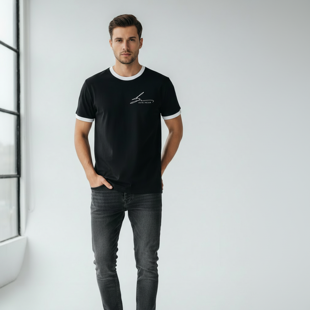 Black with white trim and white logo