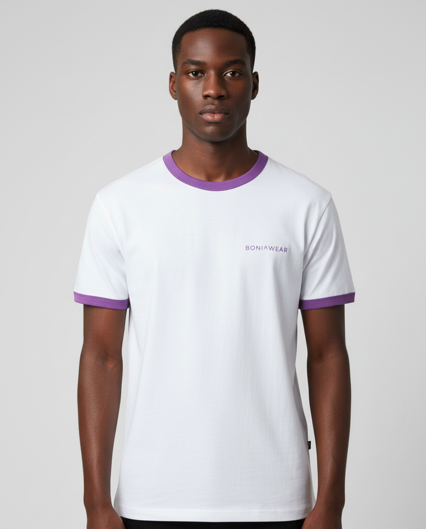 Boniwear ringer t-shirt with medium purple trim