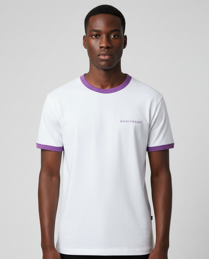 Boniwear ringer t-shirt with medium purple trim