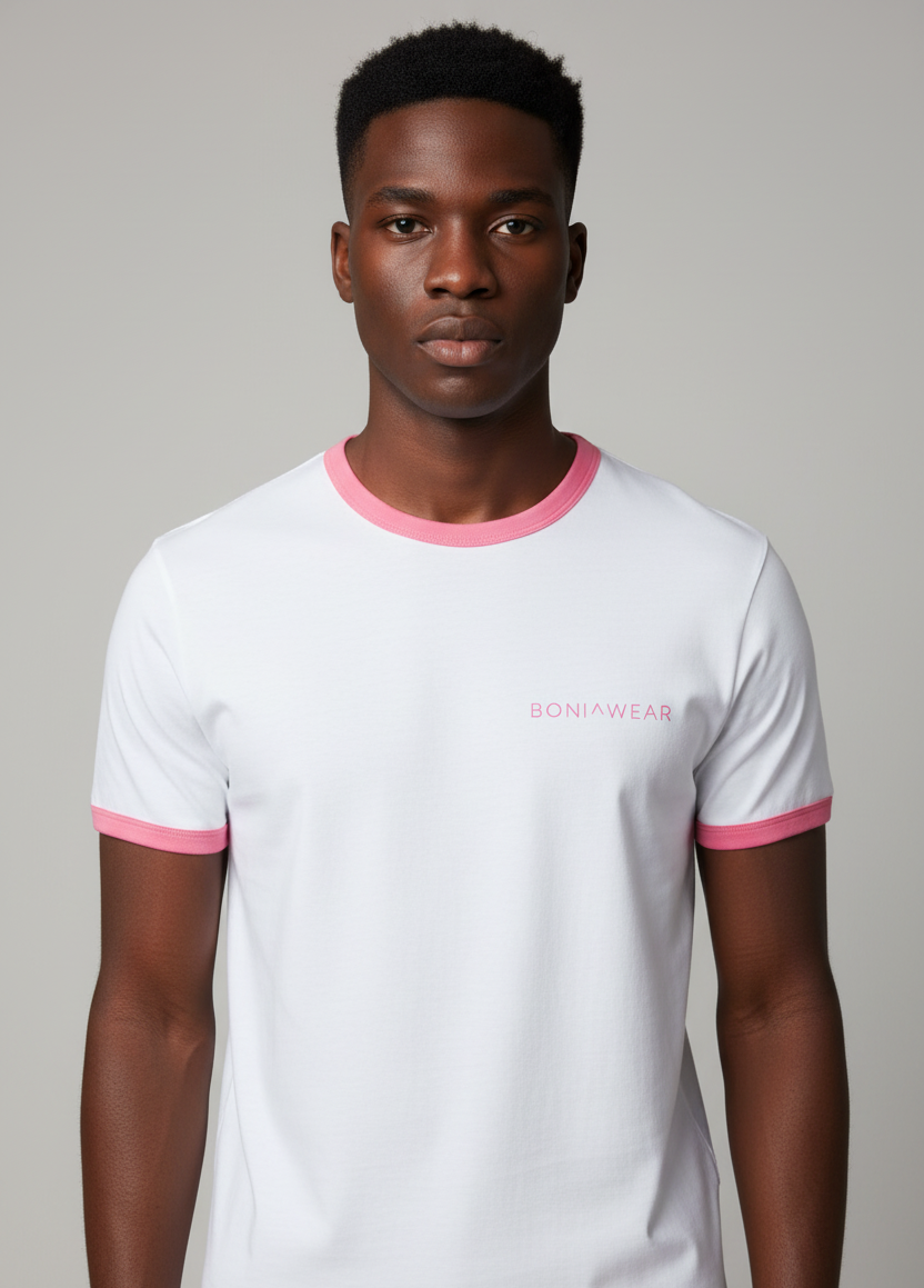 Boniwear ringer t-shirt with pink trim