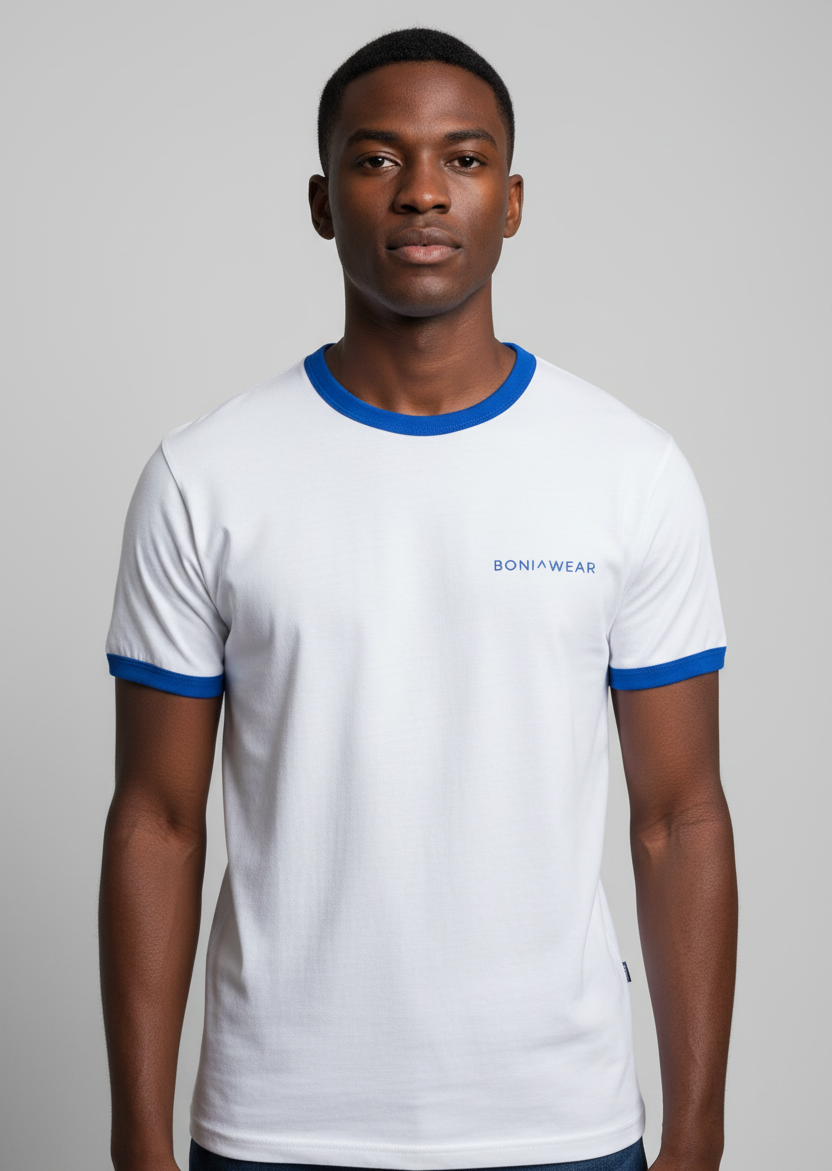 Boniwear ringer t-shirt with royal blue trim