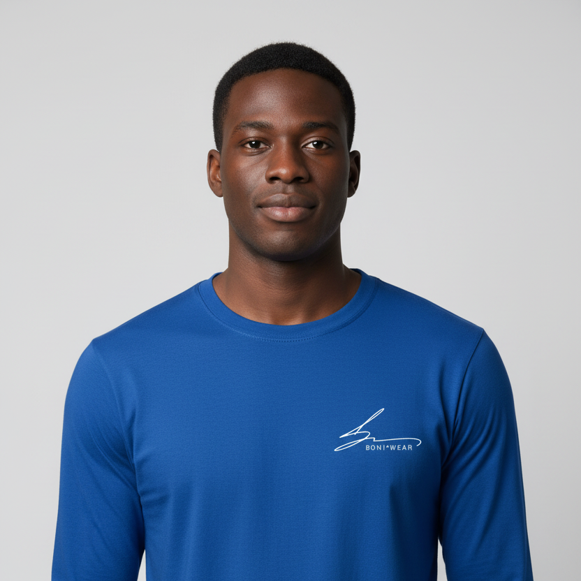 Boniwear royal blue long sleeve with white logo