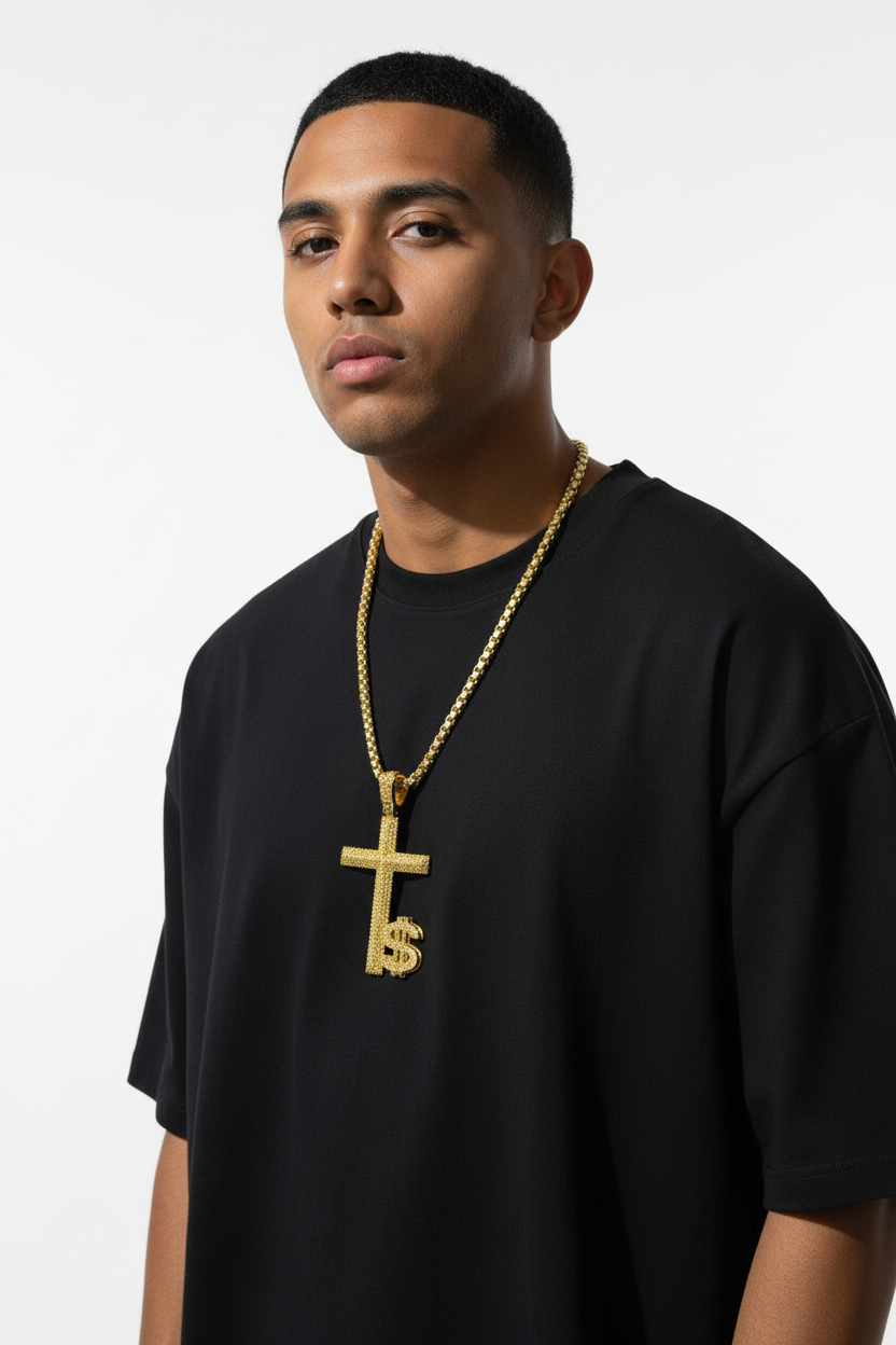 Faith Cross Pendant - Gold Closer