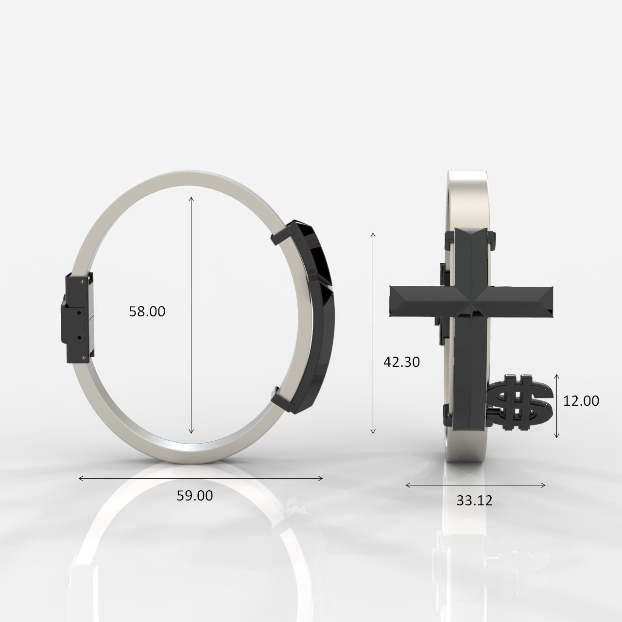 Measurement chart of a ring with dimensions on a white background