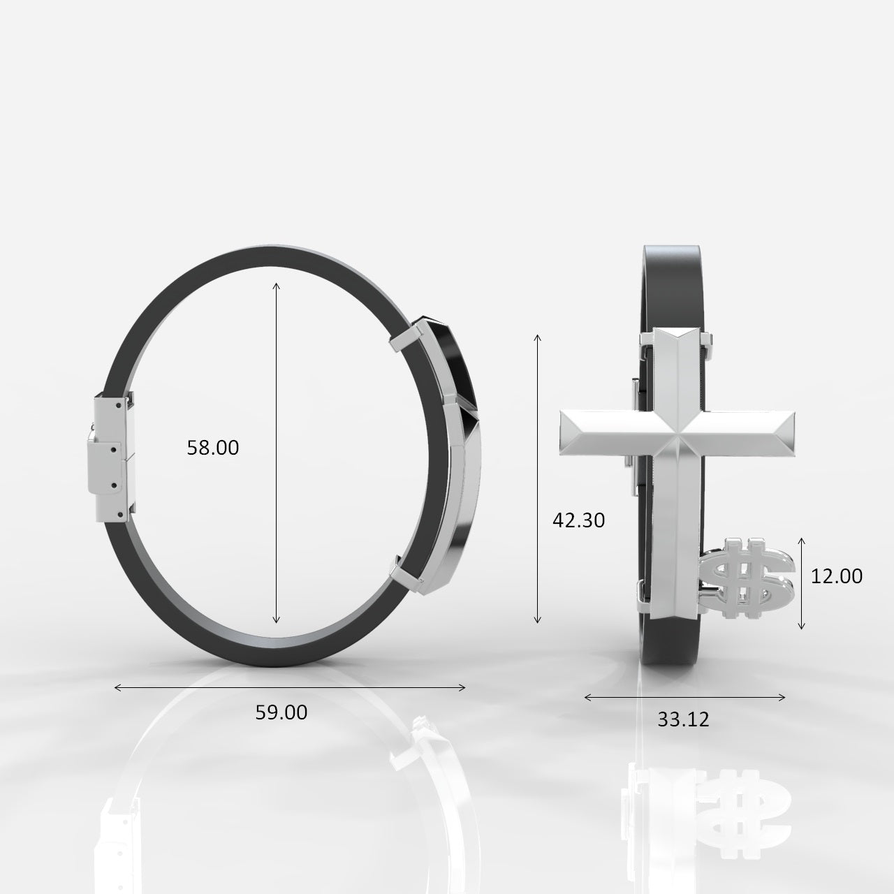 Bangle with measurements on a white background