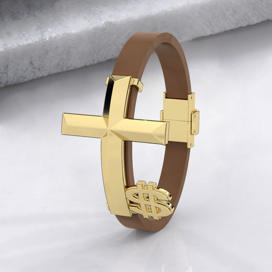 Men's Faith Cross Leather Band Bracelet