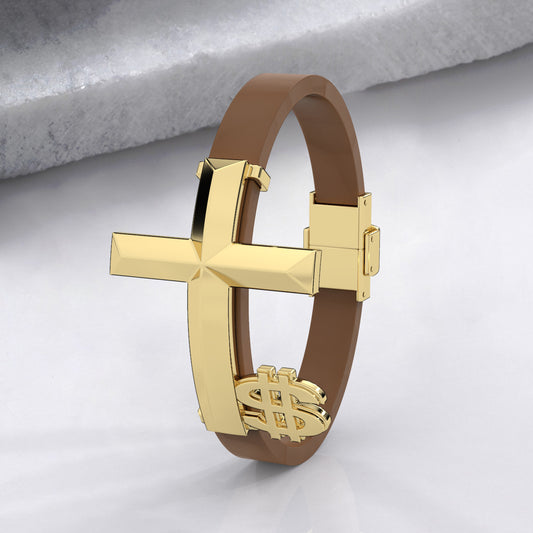 Bonijewelry Men's Cross Leather Band Bracelet
