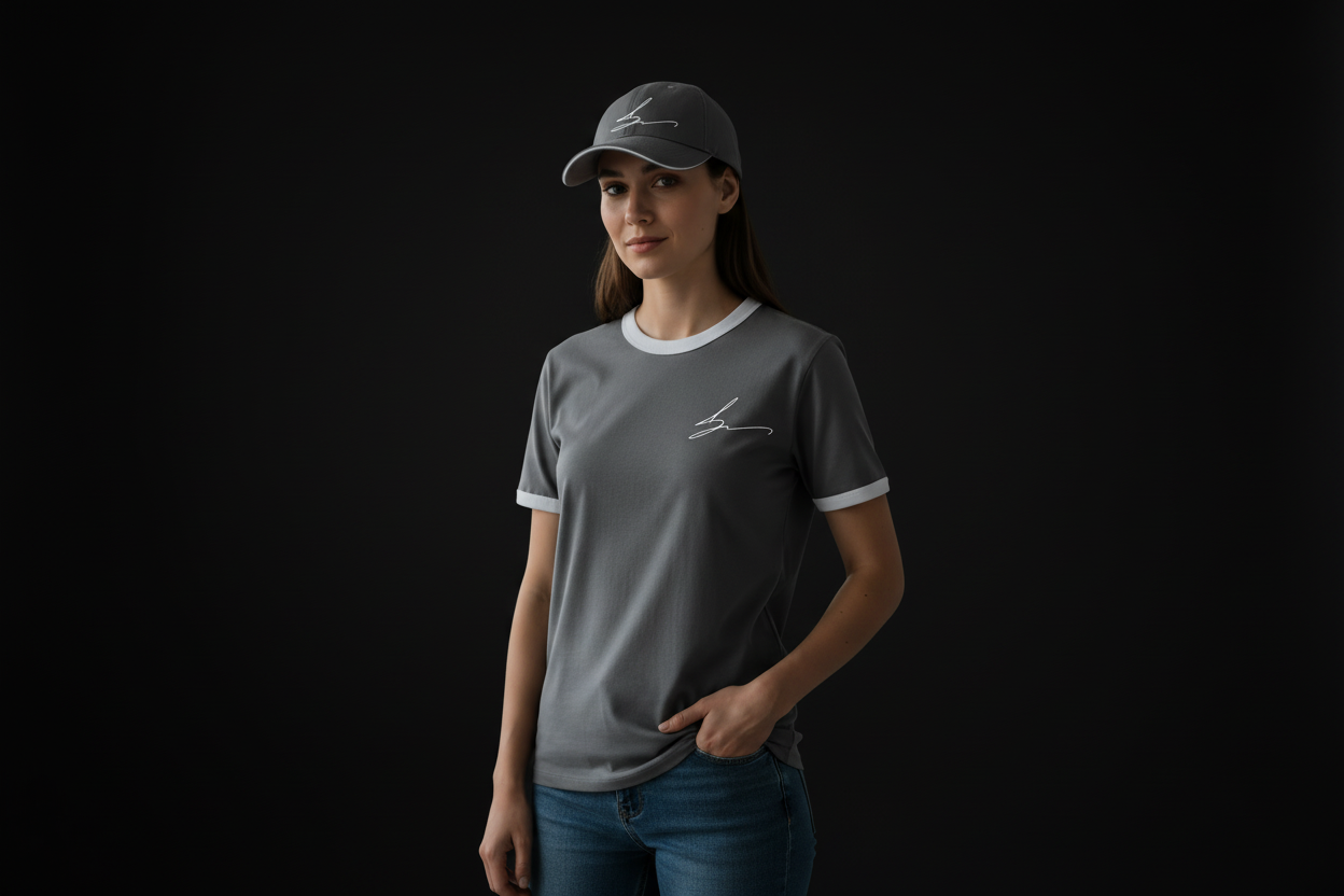 Gray and white ensemble with white logo