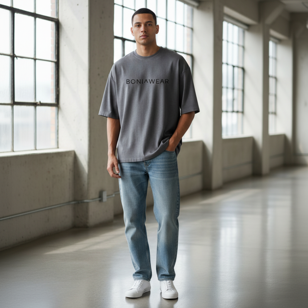 Gray bulky fit crew neck with logo