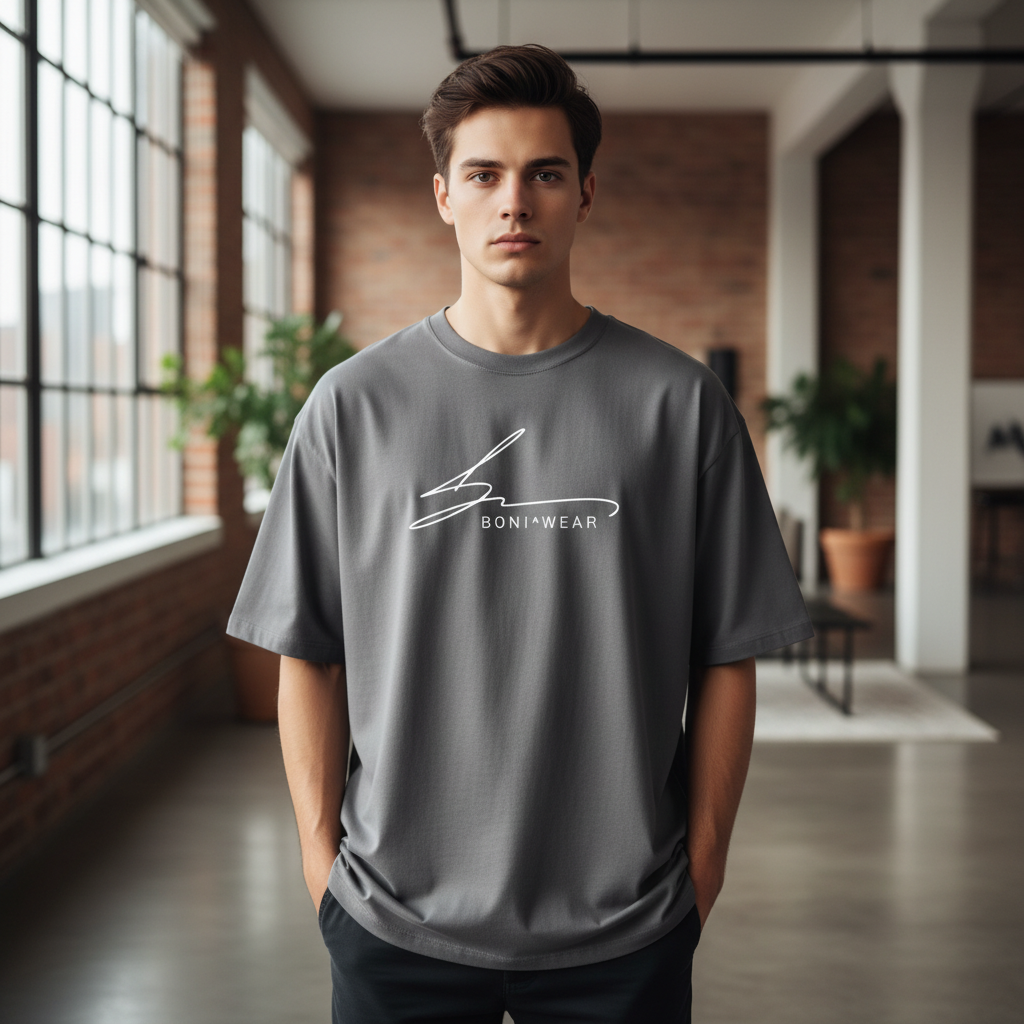 Gray bulky fit crewneck with white Boniwear logo