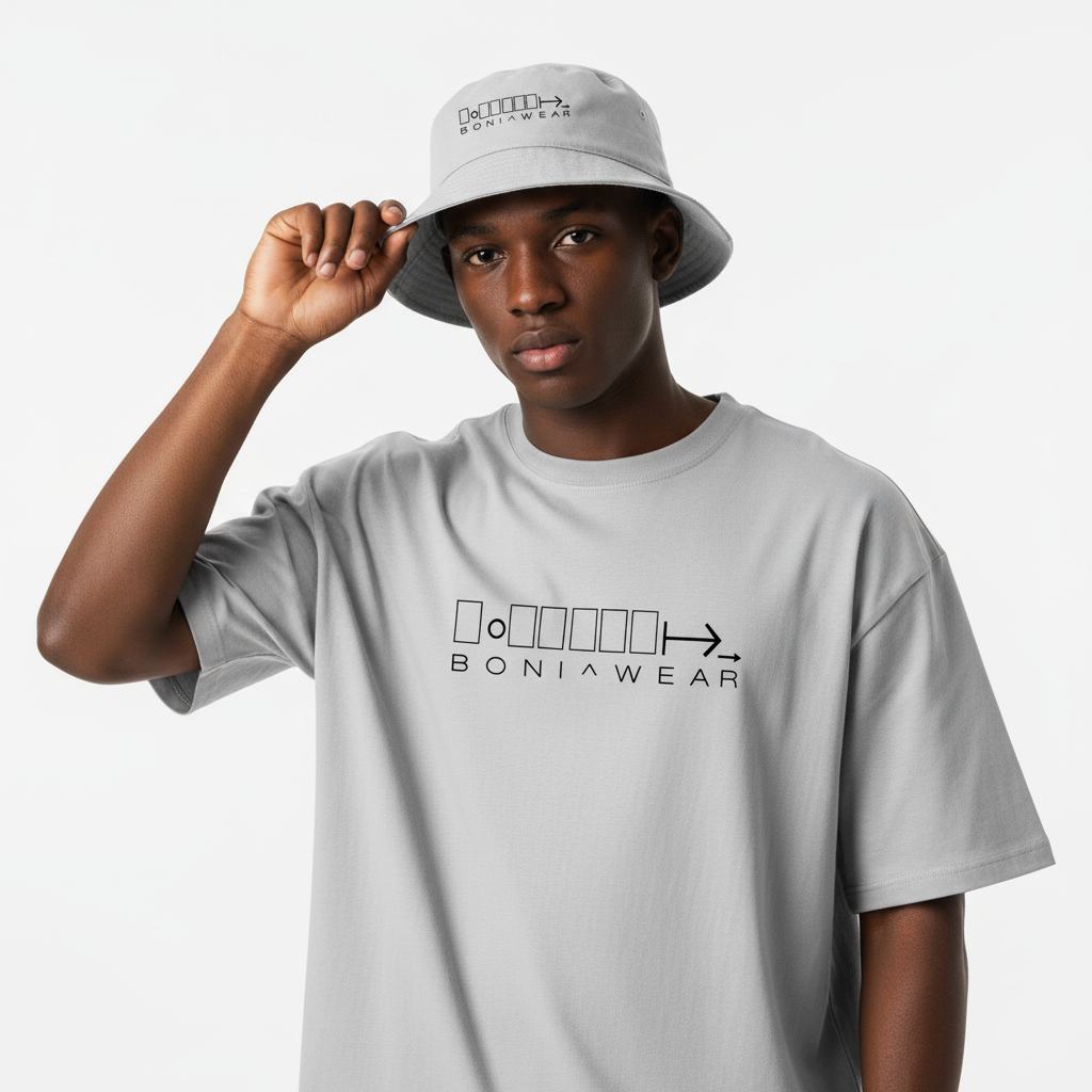 Gray bulky fit set with bucket hat