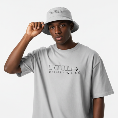 Gray bulky fit set with bucket hat