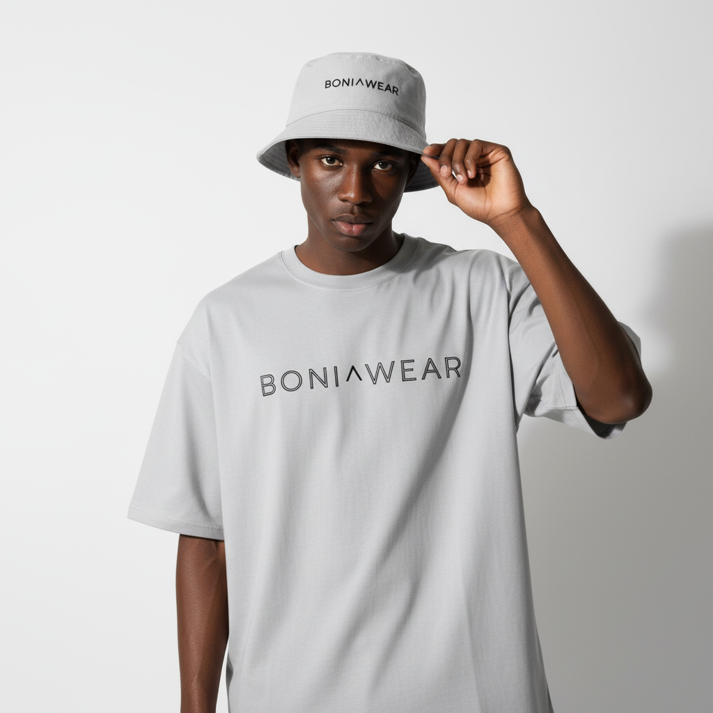 Gray bulky fit set with bucket hat