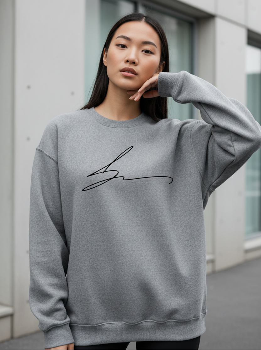 Gray crewneck with signature logo
