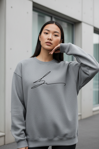 Gray crewneck with signature logo