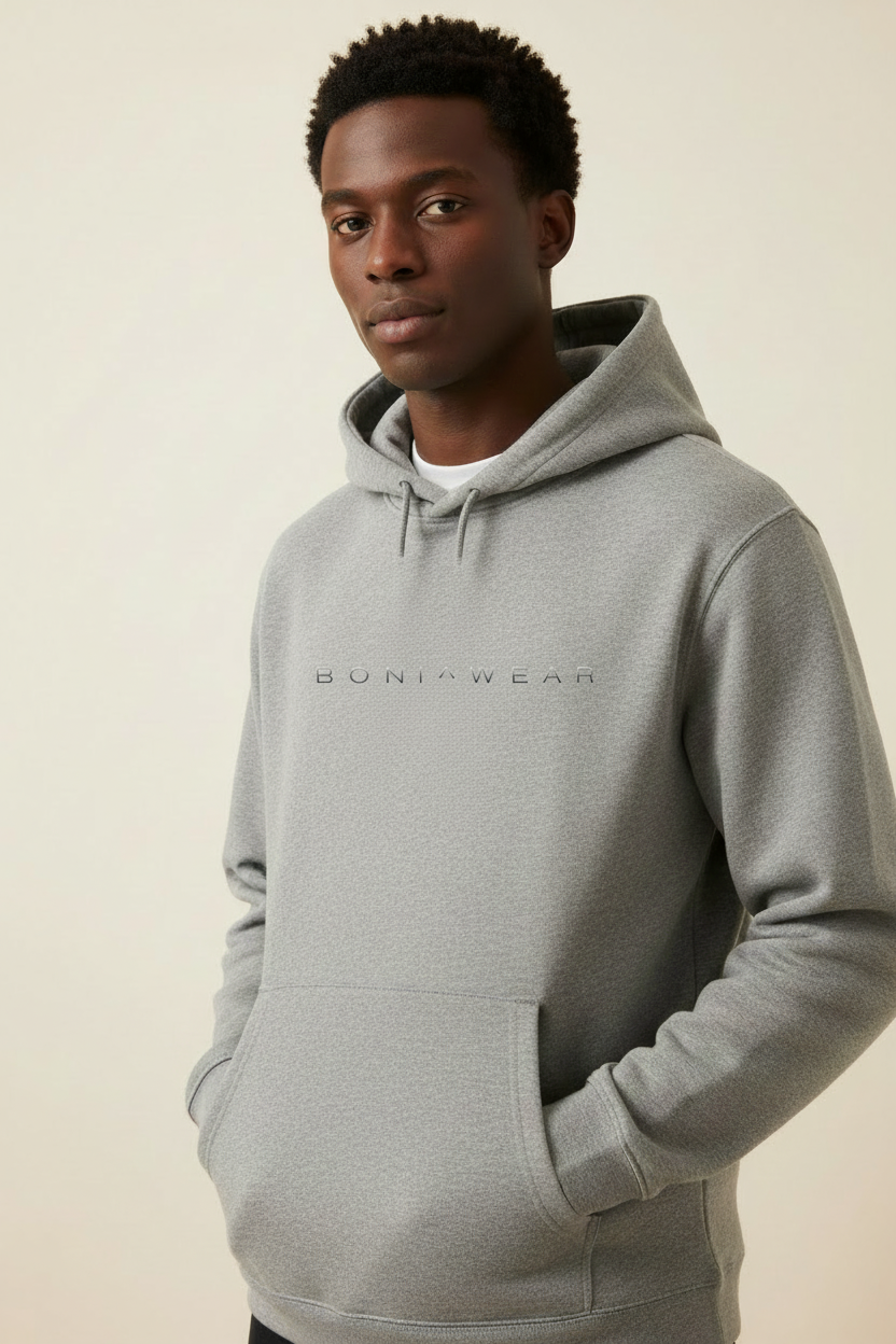 Gray hoodie with Boniwear logo