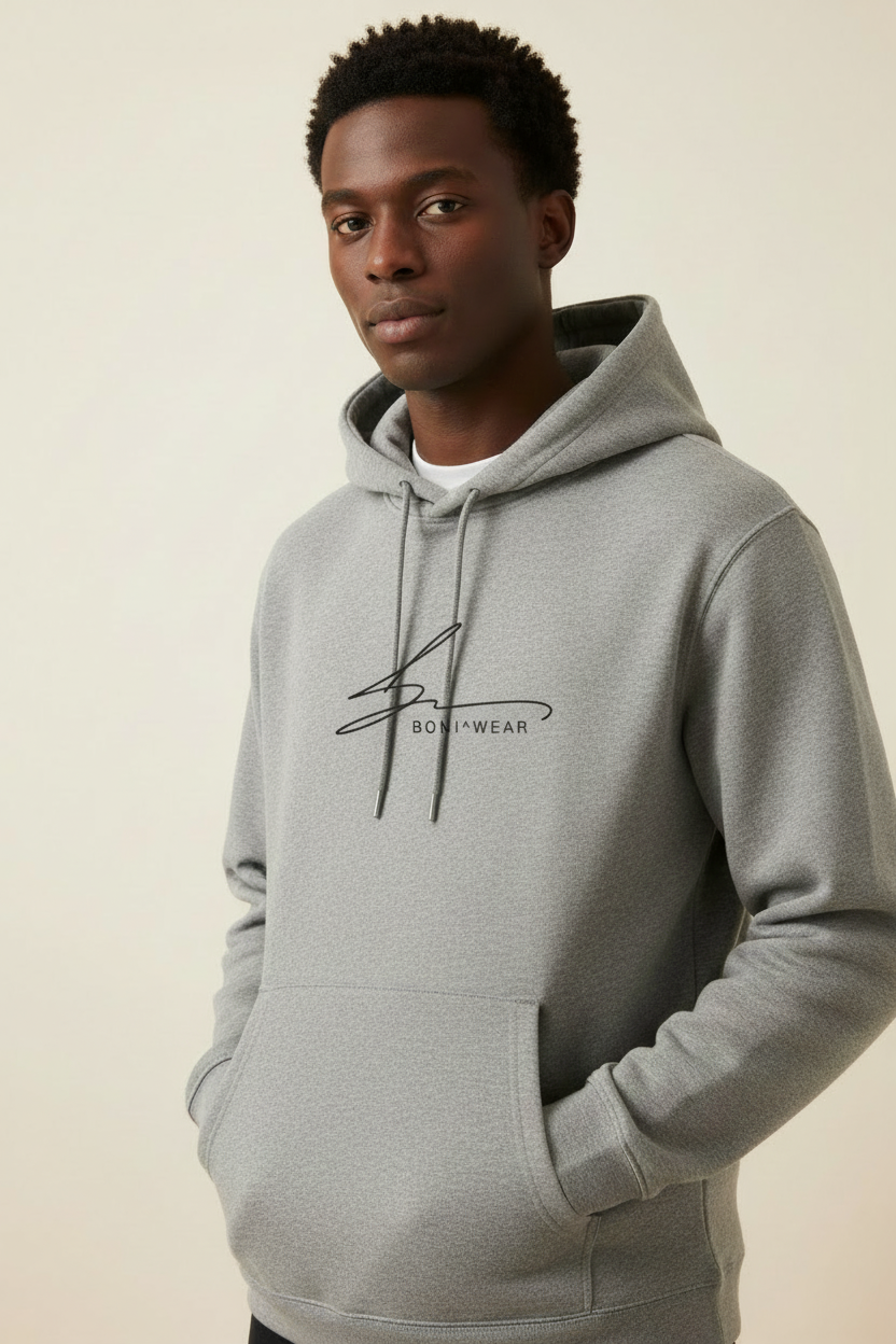 Gray hoodie with Boniwear signature logo