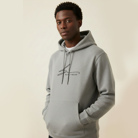 Gray hoodie with Boniwear signature logo