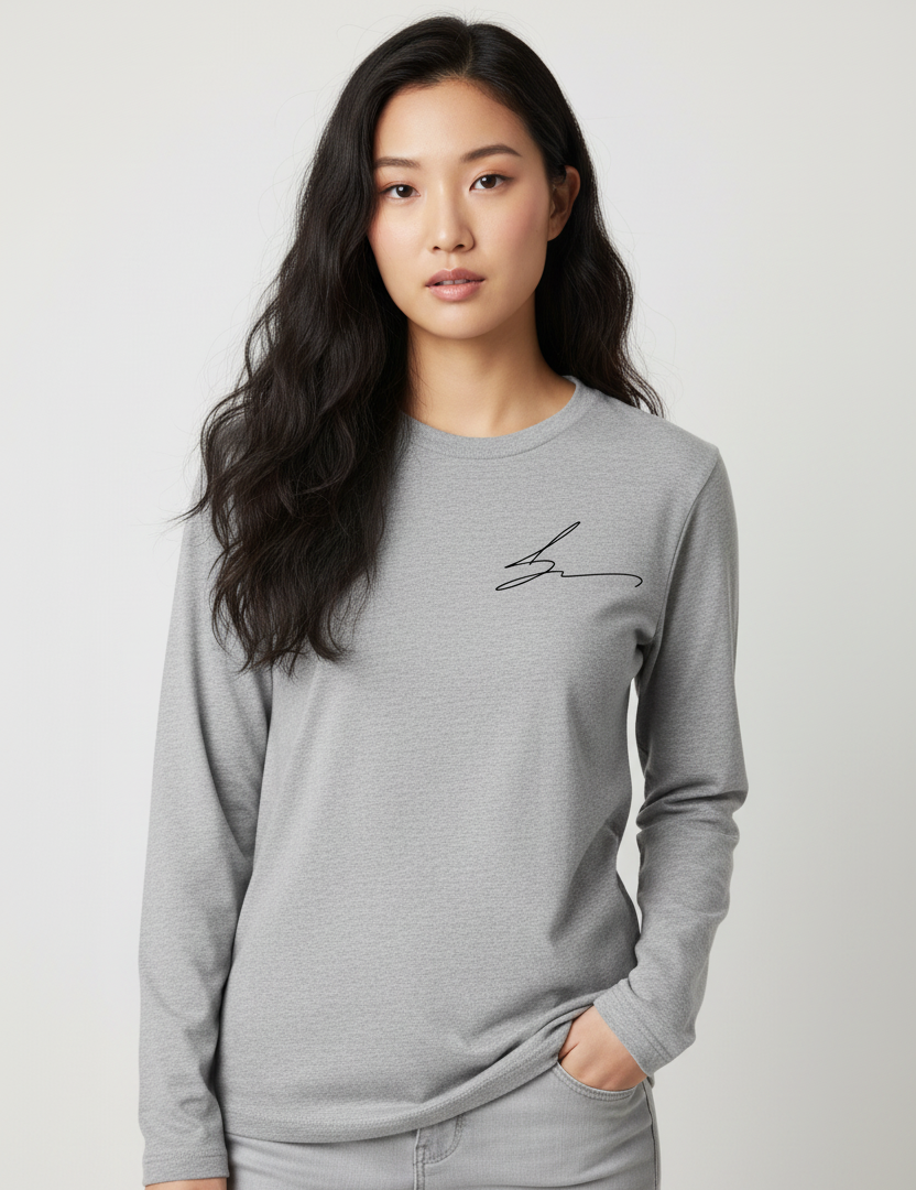 Gray long sleeve tee with signature logo