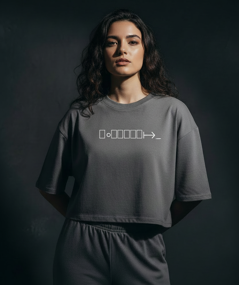 Grey boxy fit cropped tee with exact BONIWEAR logo