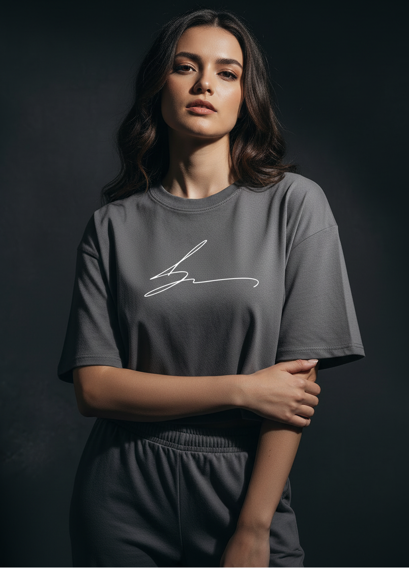 Grey boxy fit cropped tee without bucket hat