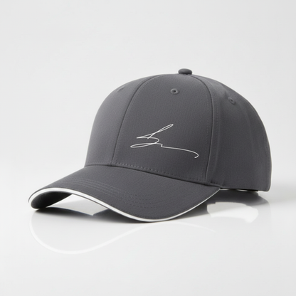 Grey cap with white trim and white logo