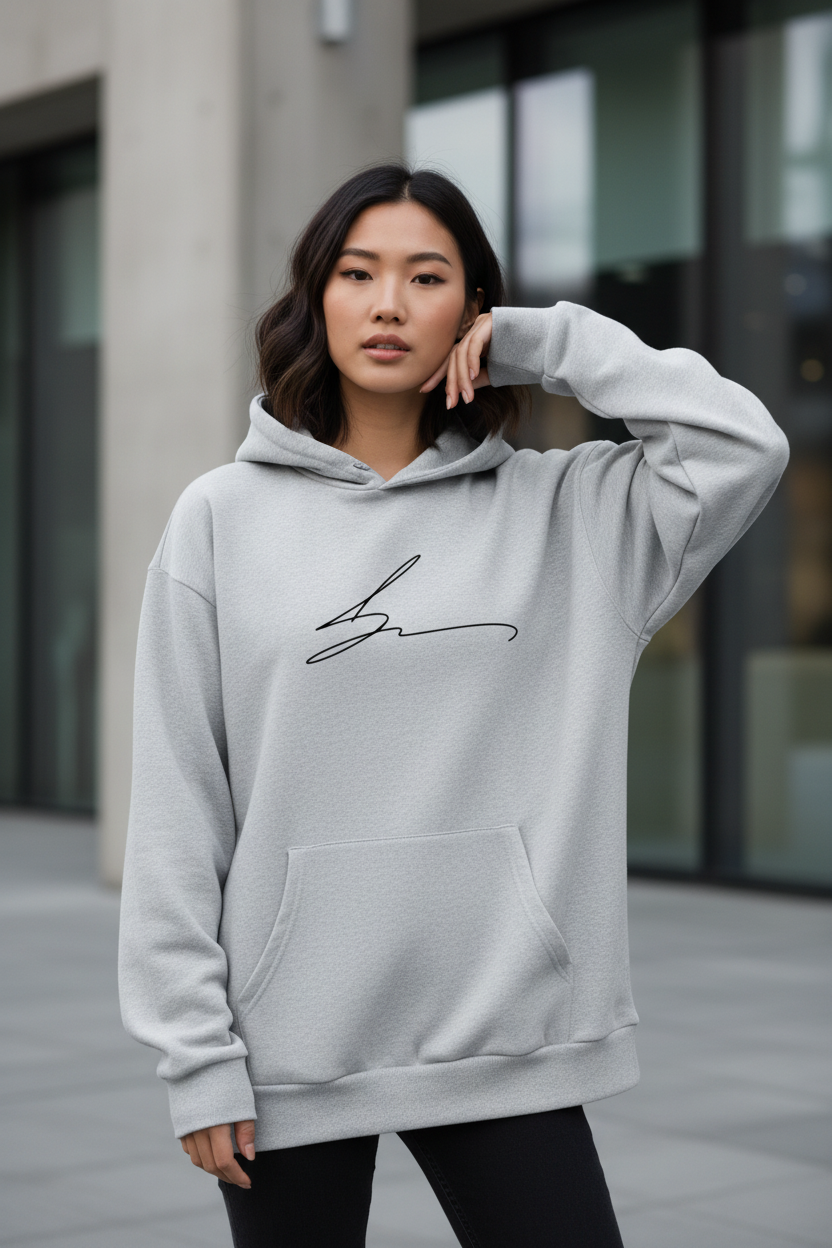 Grey hoodie with signature logo