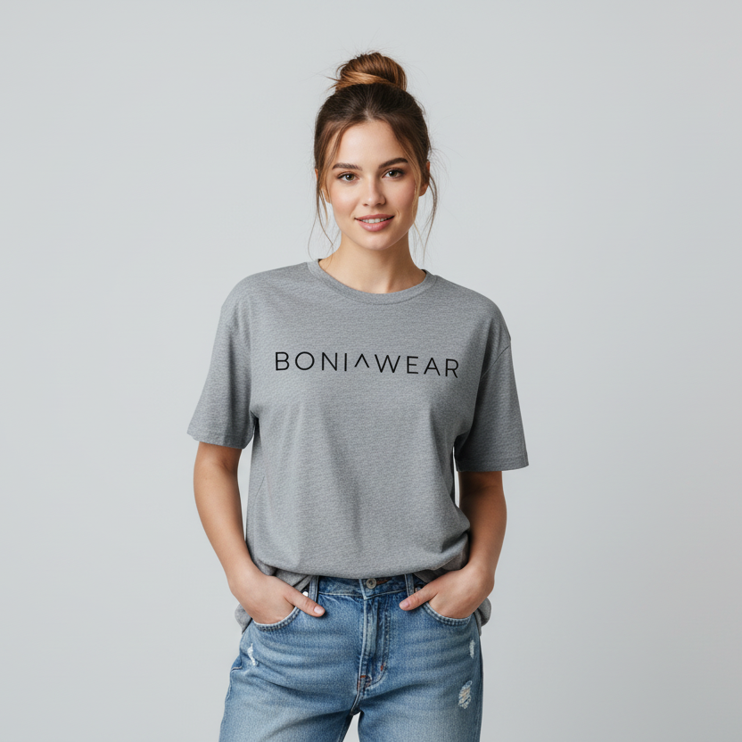 Grey oversized t-shirt with BONIWEAR logo
