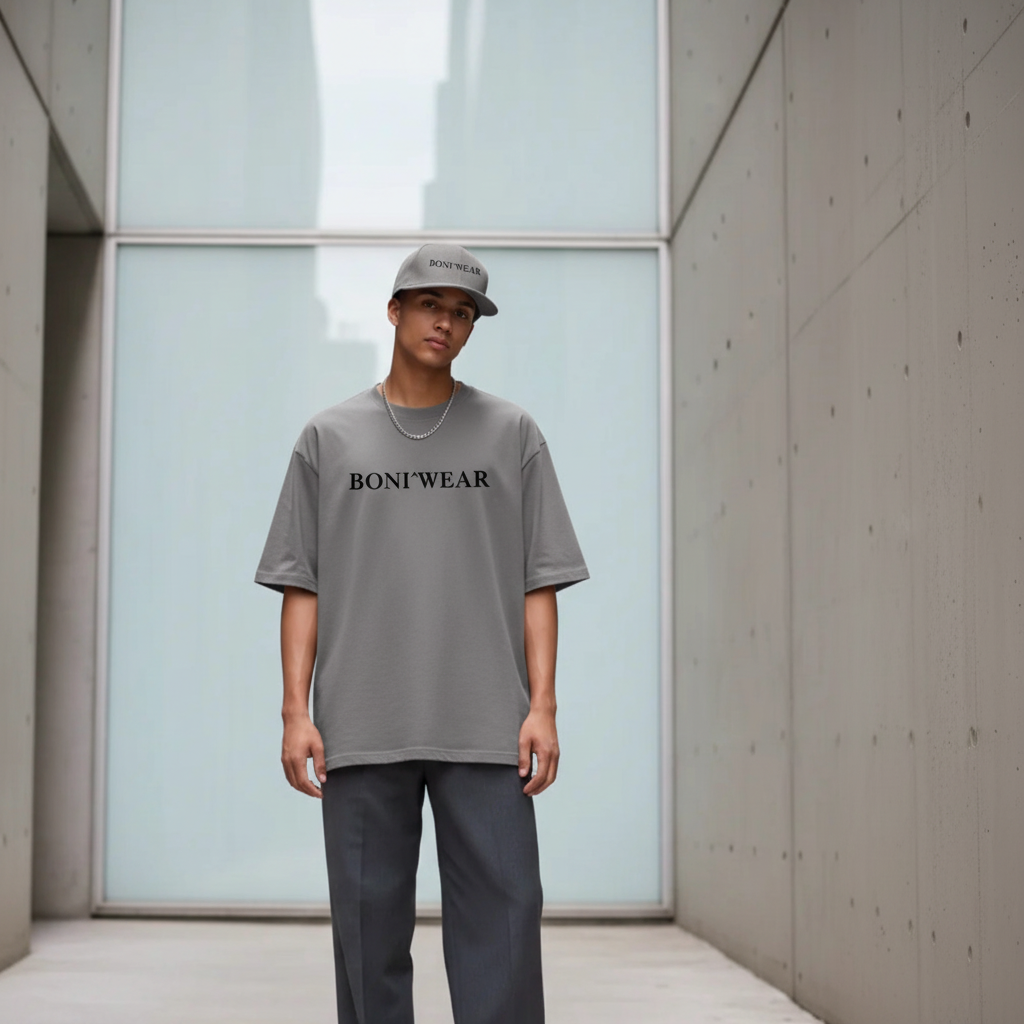Medium gray snapback and t-shirt