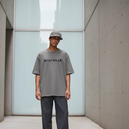 Medium gray snapback and t-shirt