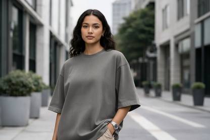 Medium gray ultra suede oversized t-shirt with authentic texture