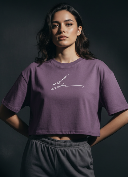 Medium purple boxy fit cropped tee without bucket hat