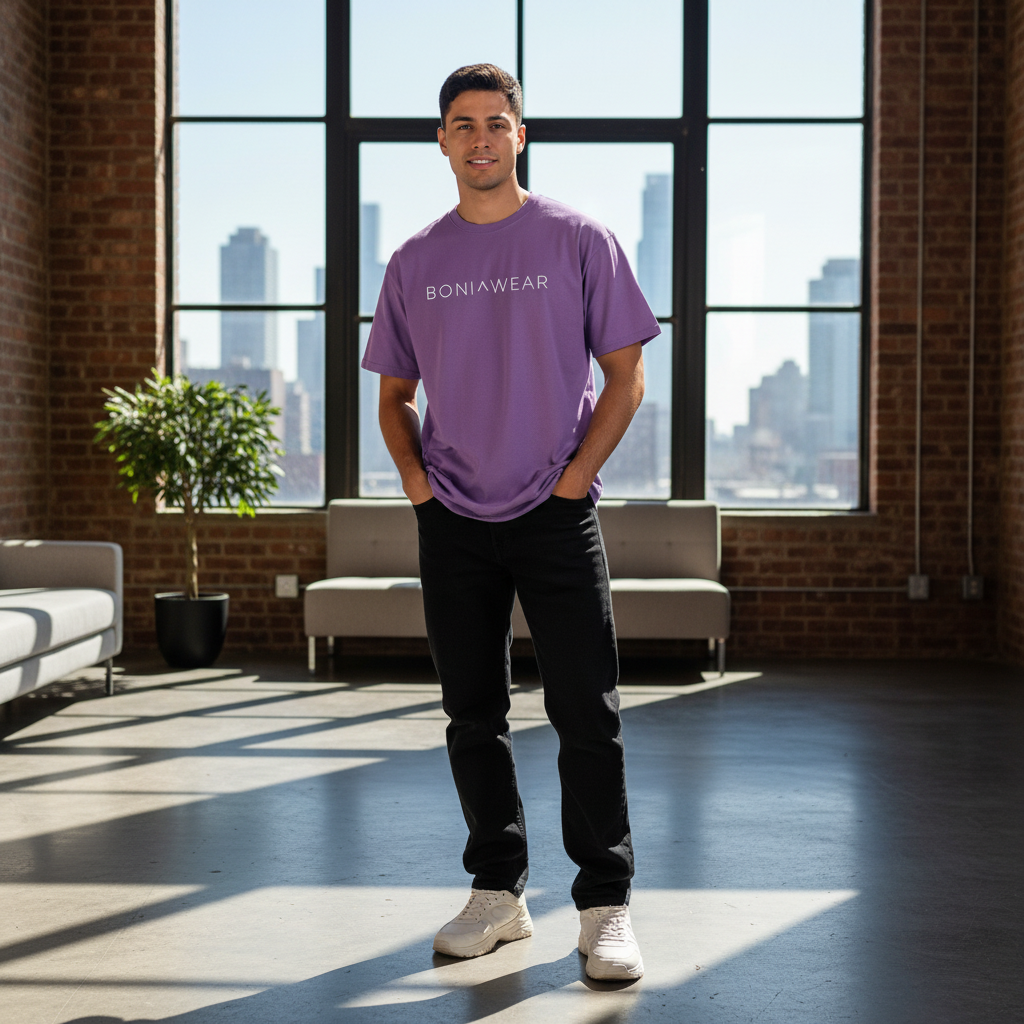 Medium purple bulky fit crew neck with Boniwear logo