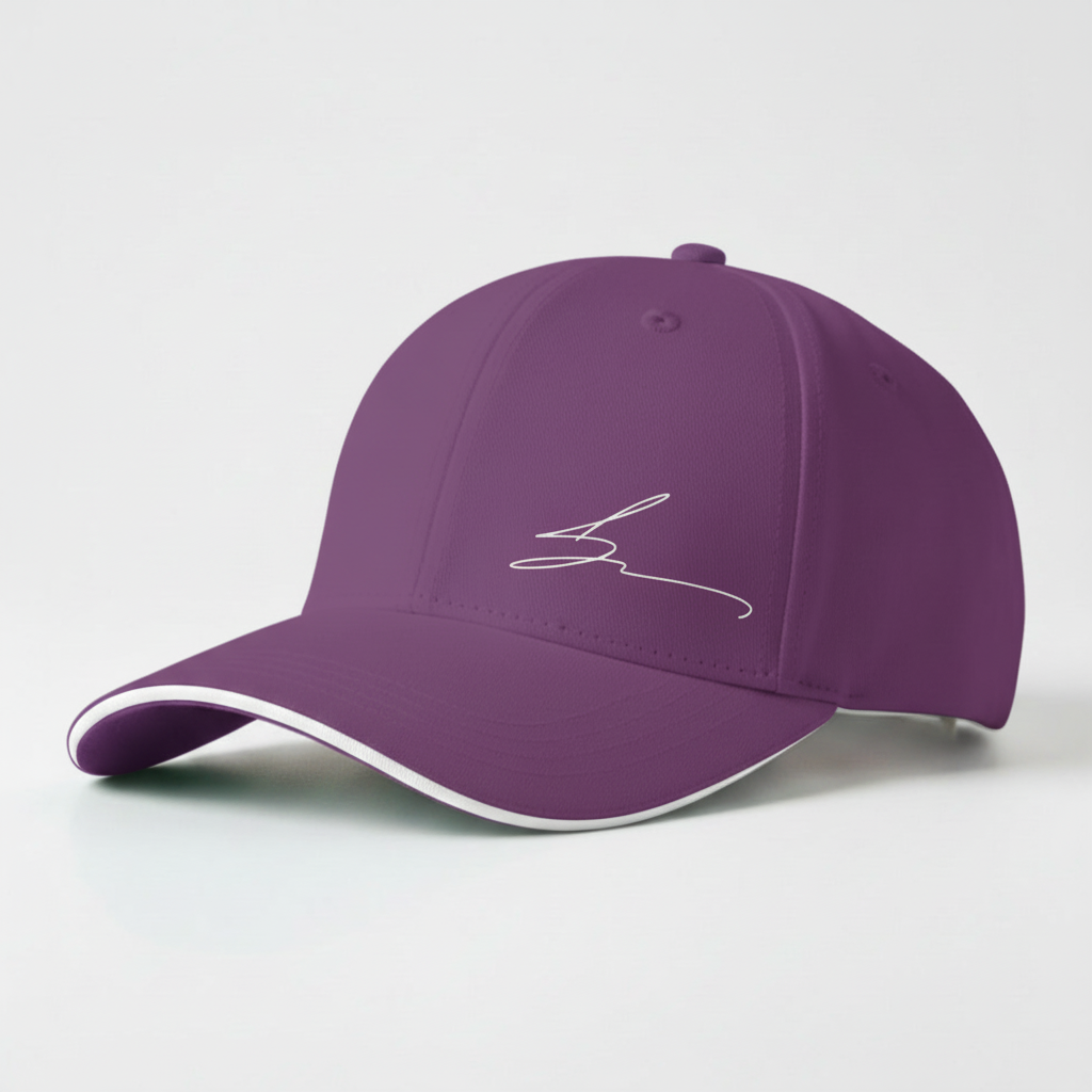 Medium purple cap with white trim and white logo