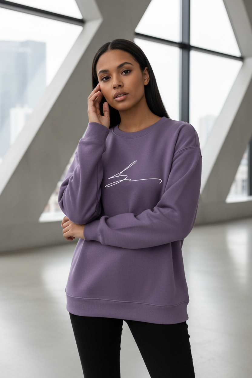 Medium purple crewneck with signature logo