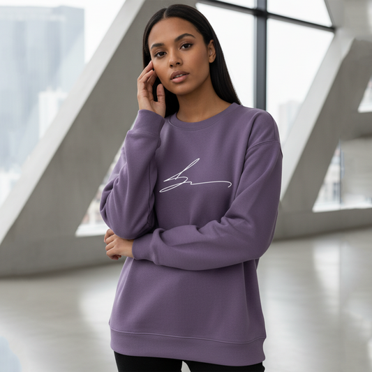 Medium purple crewneck with signature logo