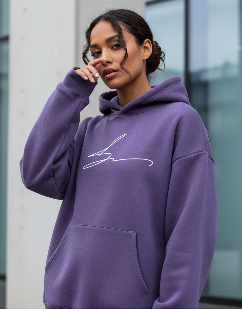 Medium purple hoodie with signature logo