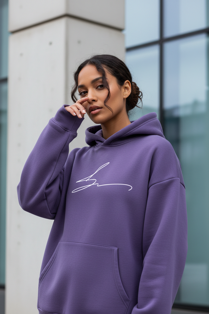 Medium purple hoodie with signature logo