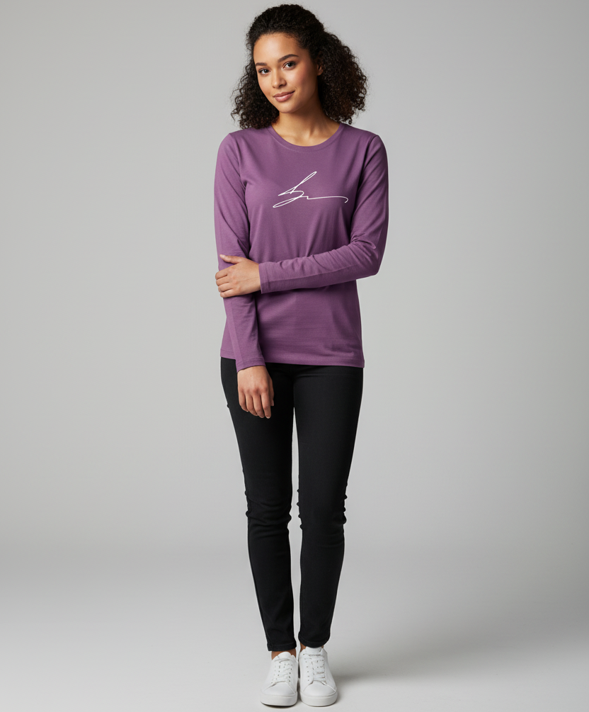 Medium purple long sleeve tee with signature logo