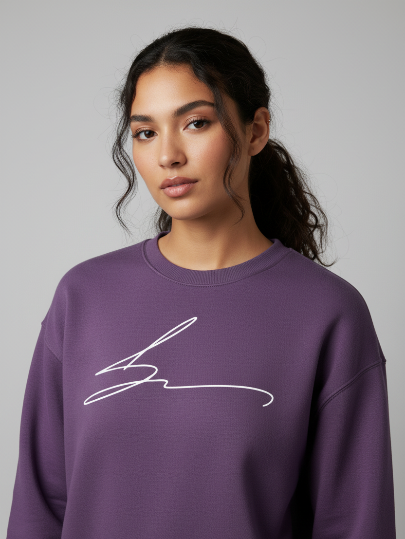 Medium purple sweatshirt with signature logo